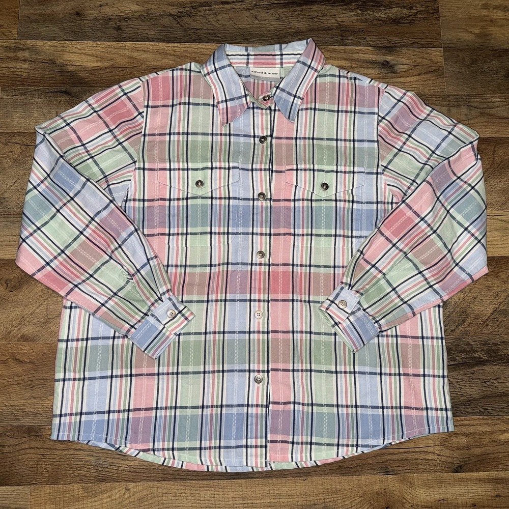 Alfred Dunner Petite Women Plaid Long Sleeve Button-Up Shirt Multicolor